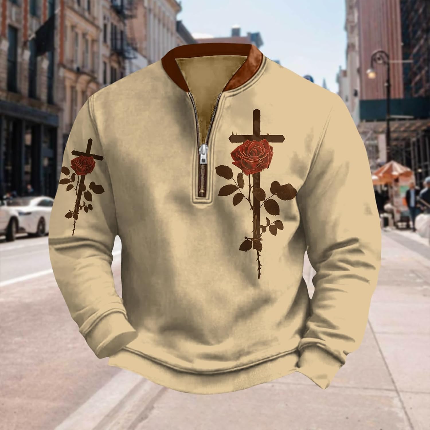 Bengbobar Mens Christian Faith Sweatshirts 1/4 Zip Pullover Jesus Cross Long Sleeve Shirt Retro Vintage Sweatshirt for Men - Image 2