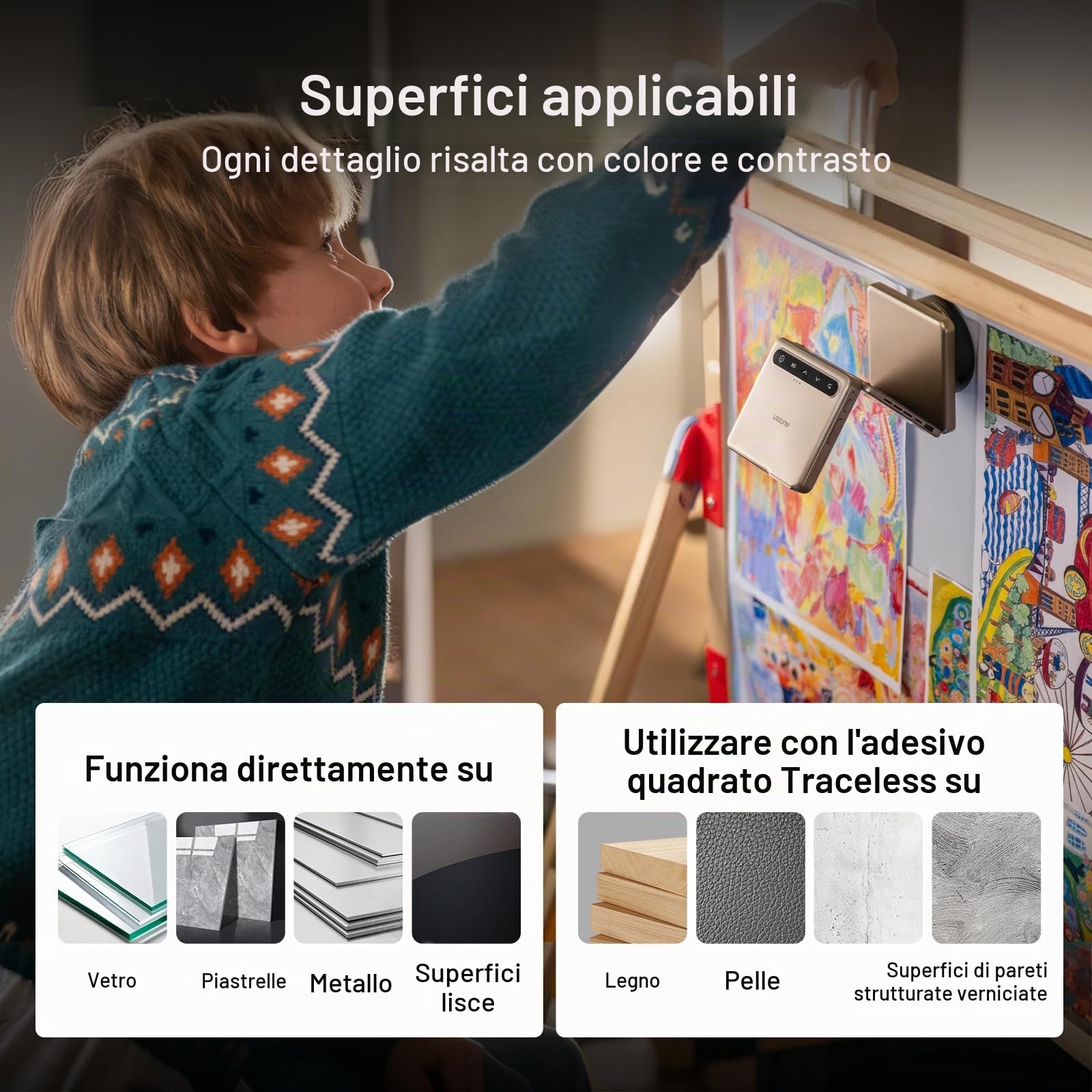 Aurzen Supporto Magnetico a Ventosa per Proiettore zip, Presa Forte, Nessuna Ricarica, Compatibile con Pareti Lisce e Superfici (Vetro, Specchio, Scrivania)