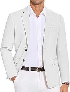 Men's Casual Blazer Lightweight Slim Fit Suit Jacket Two Button Cotton Sport Coats
