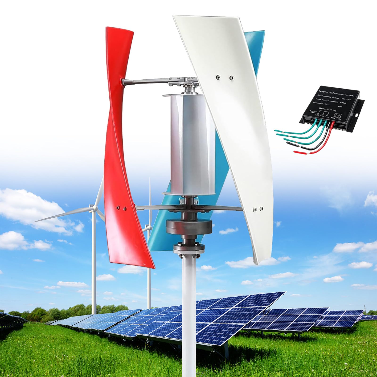 Éolienne verticale 12000W 48V kit complet avec contrôleur de charge éolien