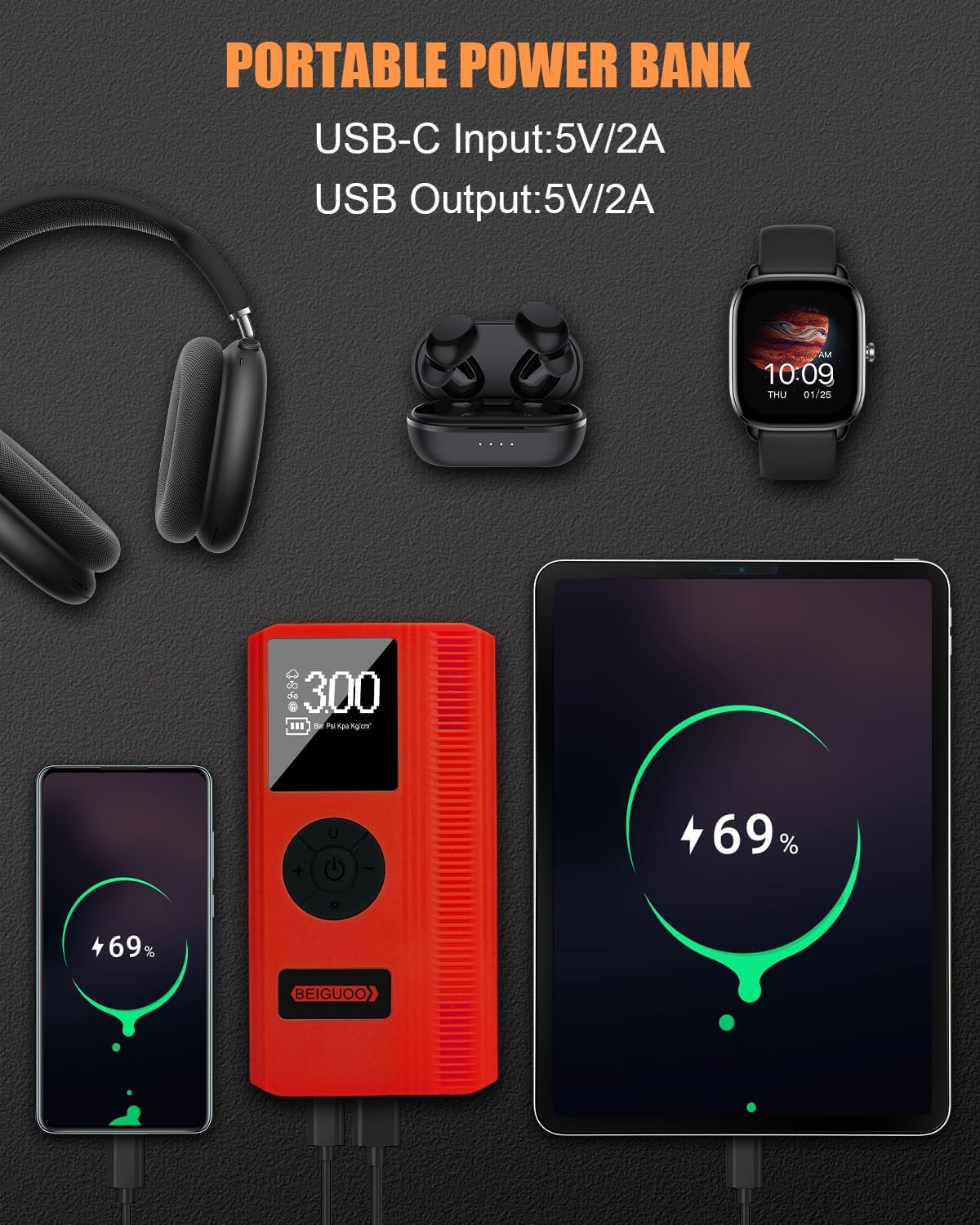 [Upgraded] Jump Starter with Air Compressor, Car Battery Jump Starter (8L Gas/6L Diesel), Jump Box Battery Jumper Starter Portable, 12V Portable Car Jump Starter with 150PSI Tire Inflator, LED Light - Image 6