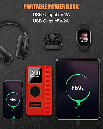 Miniatura 6 de Actualizado Arrancador con compresor de aire, arrancador de batería de coche (8L de gasolina6L diesel), arrancador de batería portátil de 12 V con