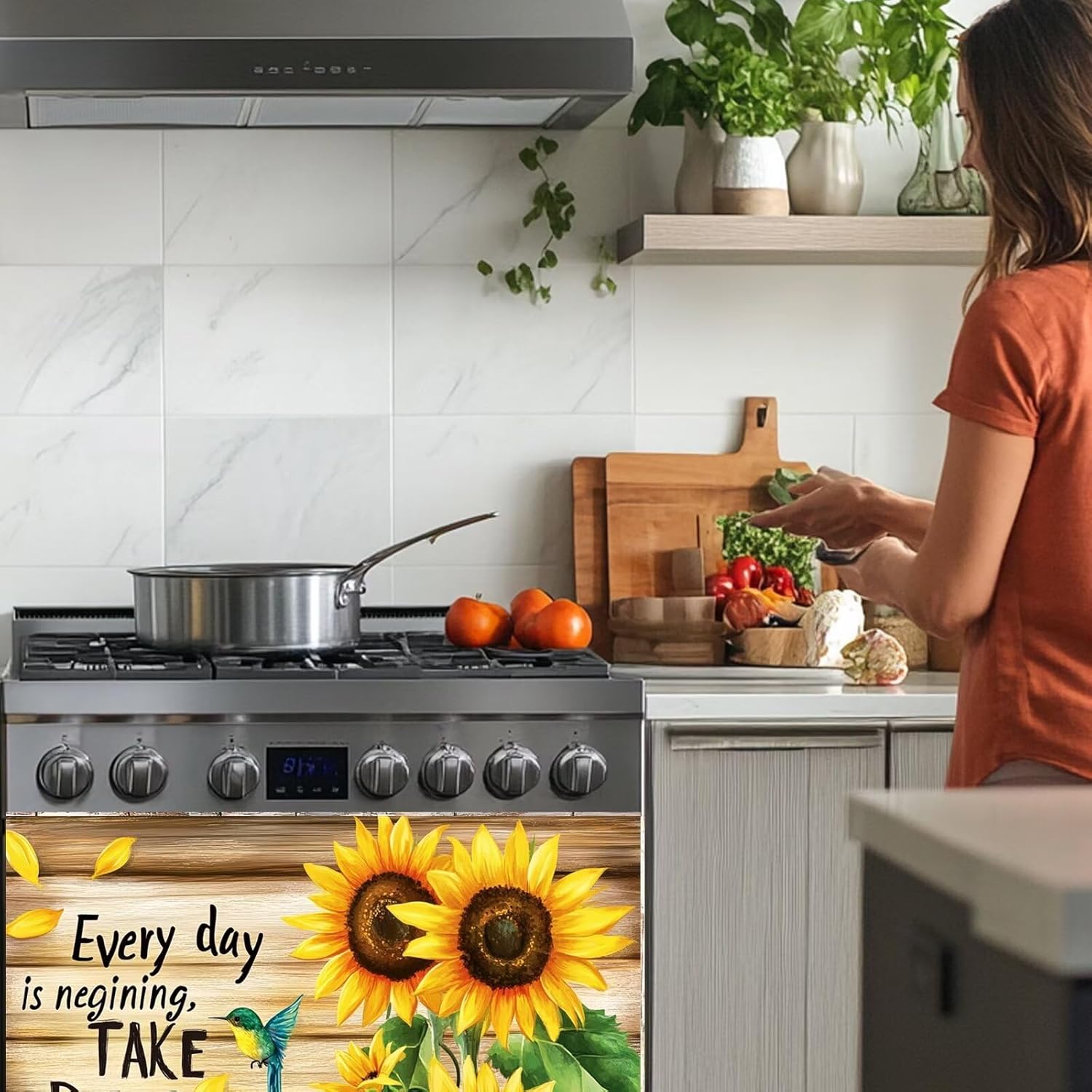 Farmhouse Sunflower Dishwasher Door Cover Sheet Magnetic, Every Day is a New Begining Vinyl Decal for Dishwasher, Fridge Magnet Cover Panels - 23" L x 26" H Magnetic
