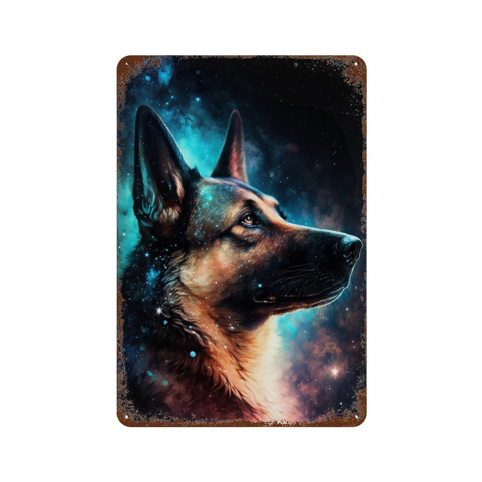 Space Dog Portrait -8 Distressed Metal Wall Sign 11.8"x7.9", Ideal for Cafe, Home Bar And Lounge Decor