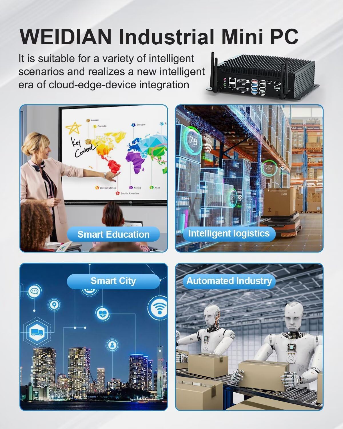 WEIDIAN Industrial PC, Fanless Computer i5 10210U(up to 4.20 GHz), Mini PC with 2RS232 + 4RS422/485/232 COM, Type-C, HD, DP Triple Display, 8USB, 2GPIO, WiFi, BT, Win11(16GB RAM 512GB M.2 SSD)