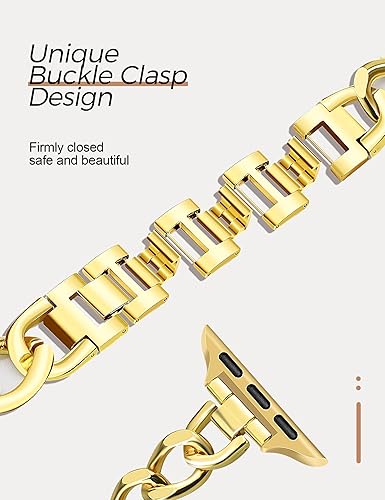 Miniatura 4 de JR.DM Correas de reloj doradas para mujer, compatibles con Apple Watch Band de 1.496 pulgadas, 1.575 pulgadas, 1.614 pulgadas, correa de metal