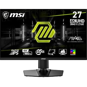 MSI MAG 274UPF E2 27 Inch UHD Gaming Monitor - 3840 x 2160 Rapid IPS Panel, 160 Hz/0.5ms (GtG, Min.), 133% sRGB Colour Gamut, Frameless Design, VESA DisplayHDR 400 - DisplayPort 1.4a, HDMI, USB Type-C
