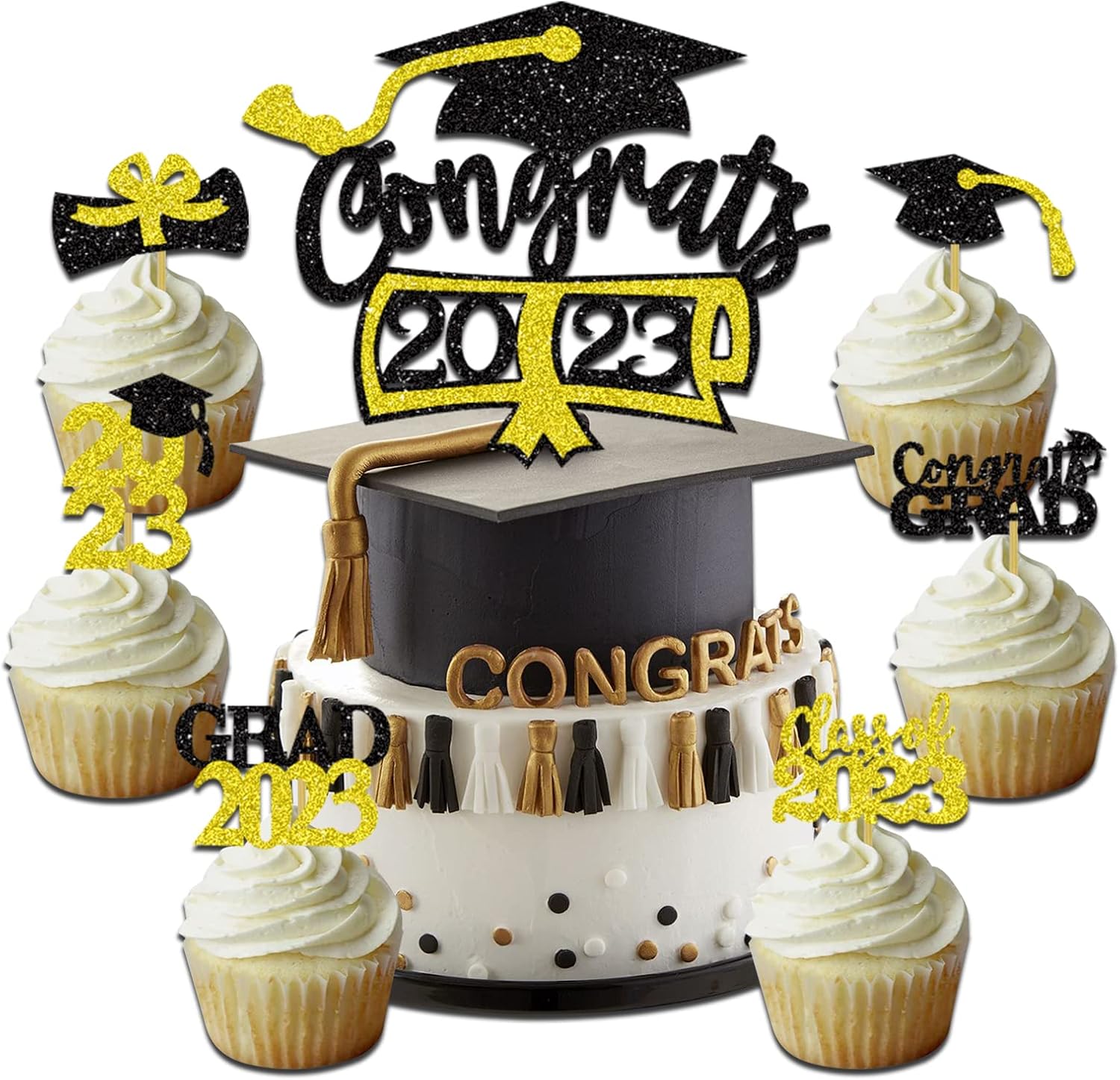 25 Glitzer-Cupcake-Topper „Abschluss 2025“ – Für Graduation-Party & Abschlussfeier