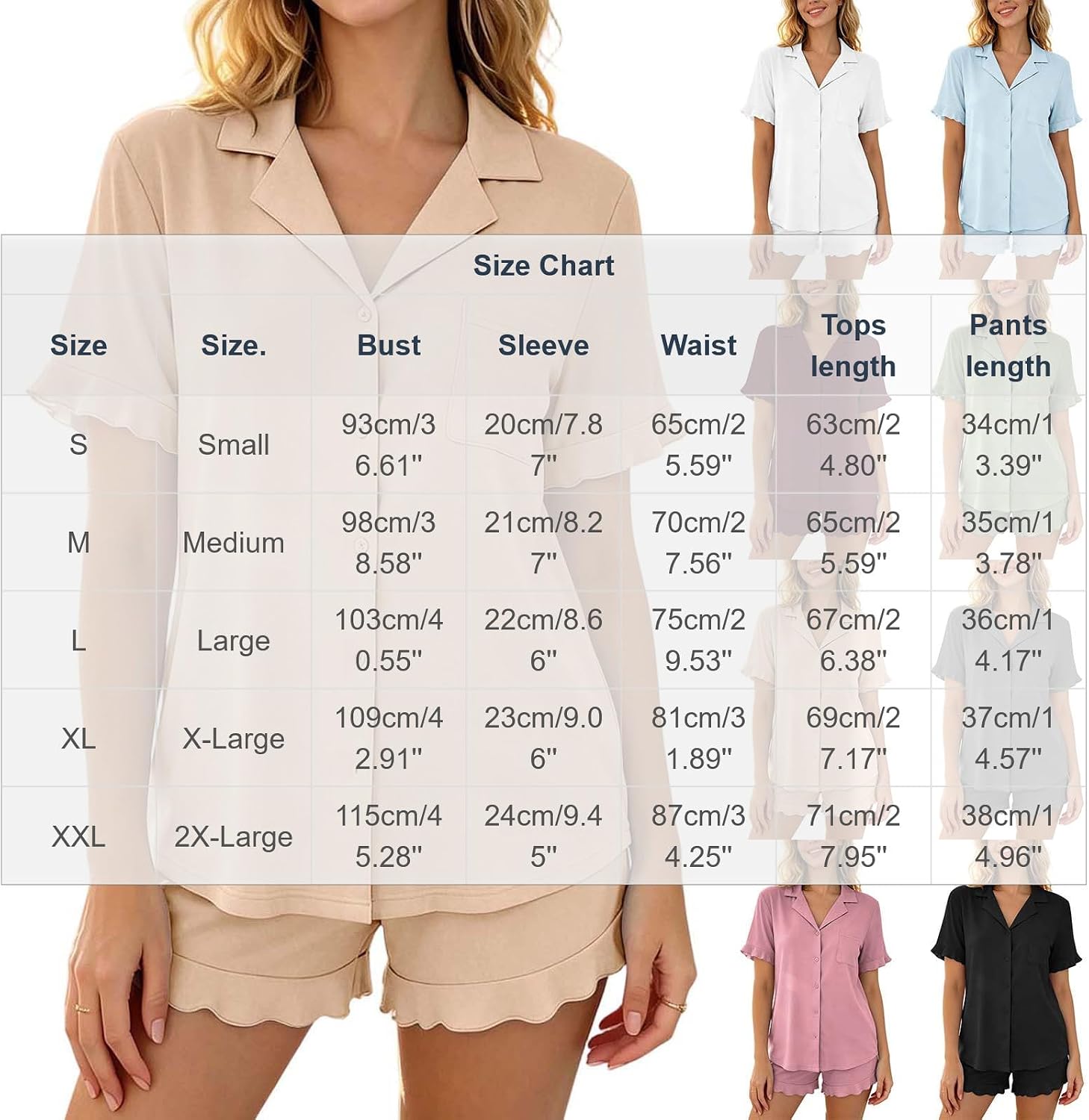 Womens Short Sleeve Button Down Ruffle Hem Pajama | Pajama for Women Set Short Sleeve Button Down Pajamas Sets Soft Lounge Sets for Women Ruffle Hem Casual Sleepwear PJS