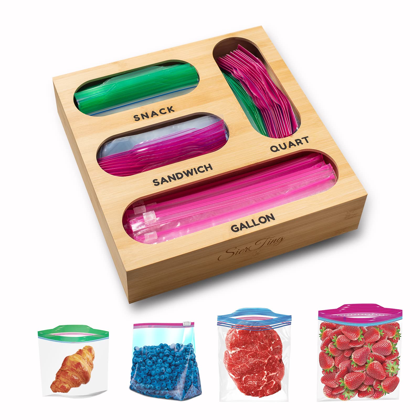 Buy Ziplock Bag Storage Organizer, Kitchen Zip Lock Bag Container Organizer, Bamboo Ziploc Bag