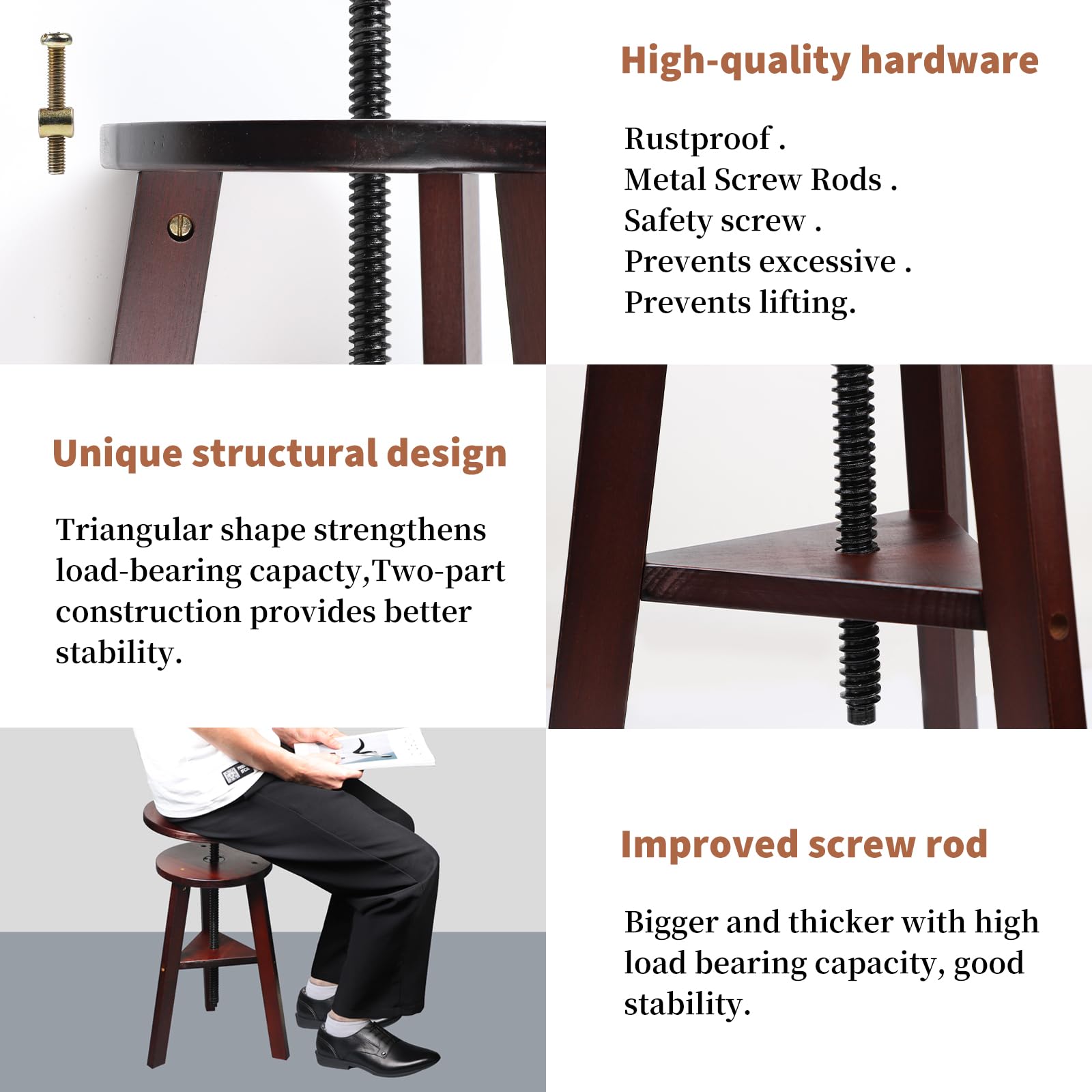 lalago Sgabello da pittura, diametro 30 cm, altezza 48-65 cm, sgabello da disegno in legno di faggio, girevole a 360°, sedia in legno per tavolo da disegno, sedia girevole per artisti, sgabello da