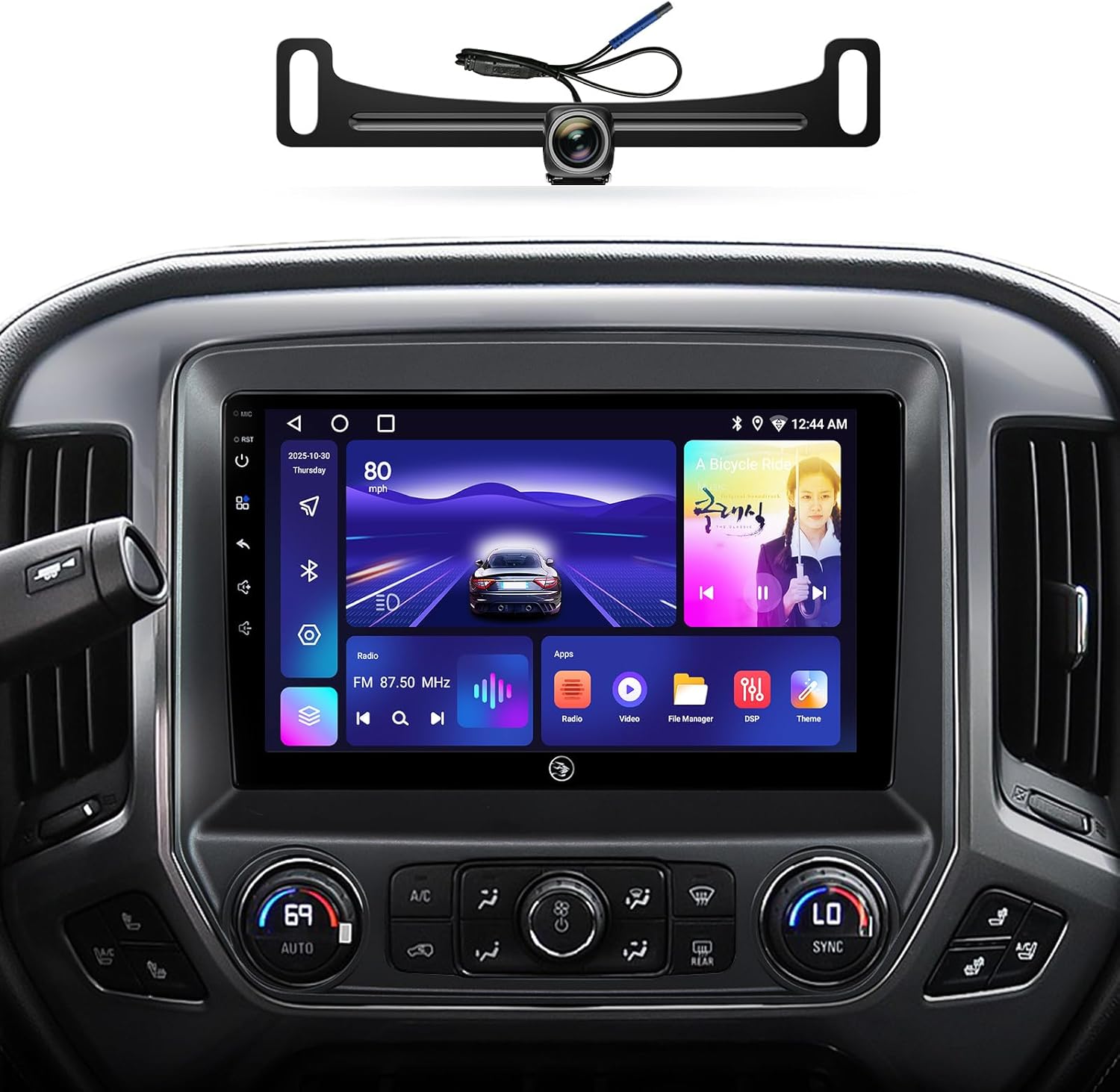 10inch (4G+64G) Android Car Radio Upgrade for GMC Sierra Chevrolet Silverado 2014-2018 Touch Screen Stereo Head Unit Support Wireless Carplay Android Auto GPS Navigation Multimedia Player Camera SWC
