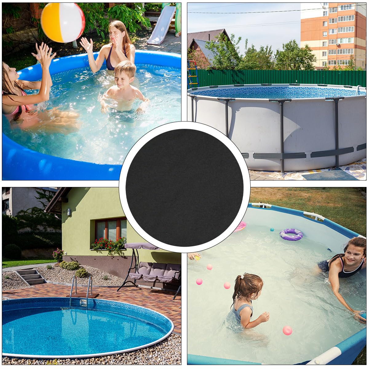 Redonda Base Piscina, 370cm Tapiz Suelo Piscina, Suelo Antideslizante Exterior Piscina, Protector Piscina Suelo, para Piscina Protector De Suelo Piscina Adecuado - Negro