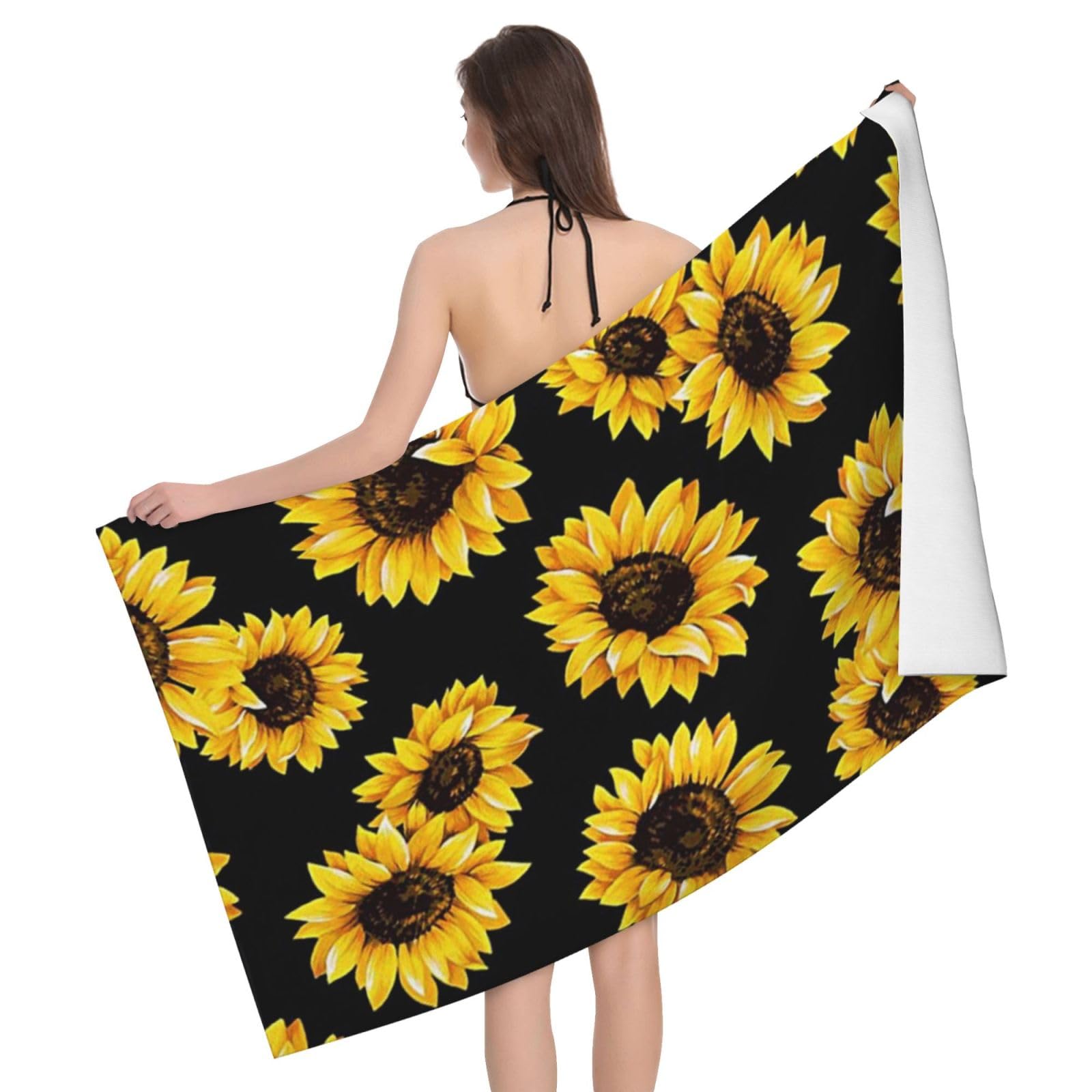 LSRCPD Microfiber Beach Towels For Adults & Kids, Sunflower Bath Towels, Oversized Sand Free Towel for women, Absorbent Quick Dry Beach Towels For Travel Swimming Camping Yoga Gym Sports, 130x80cm