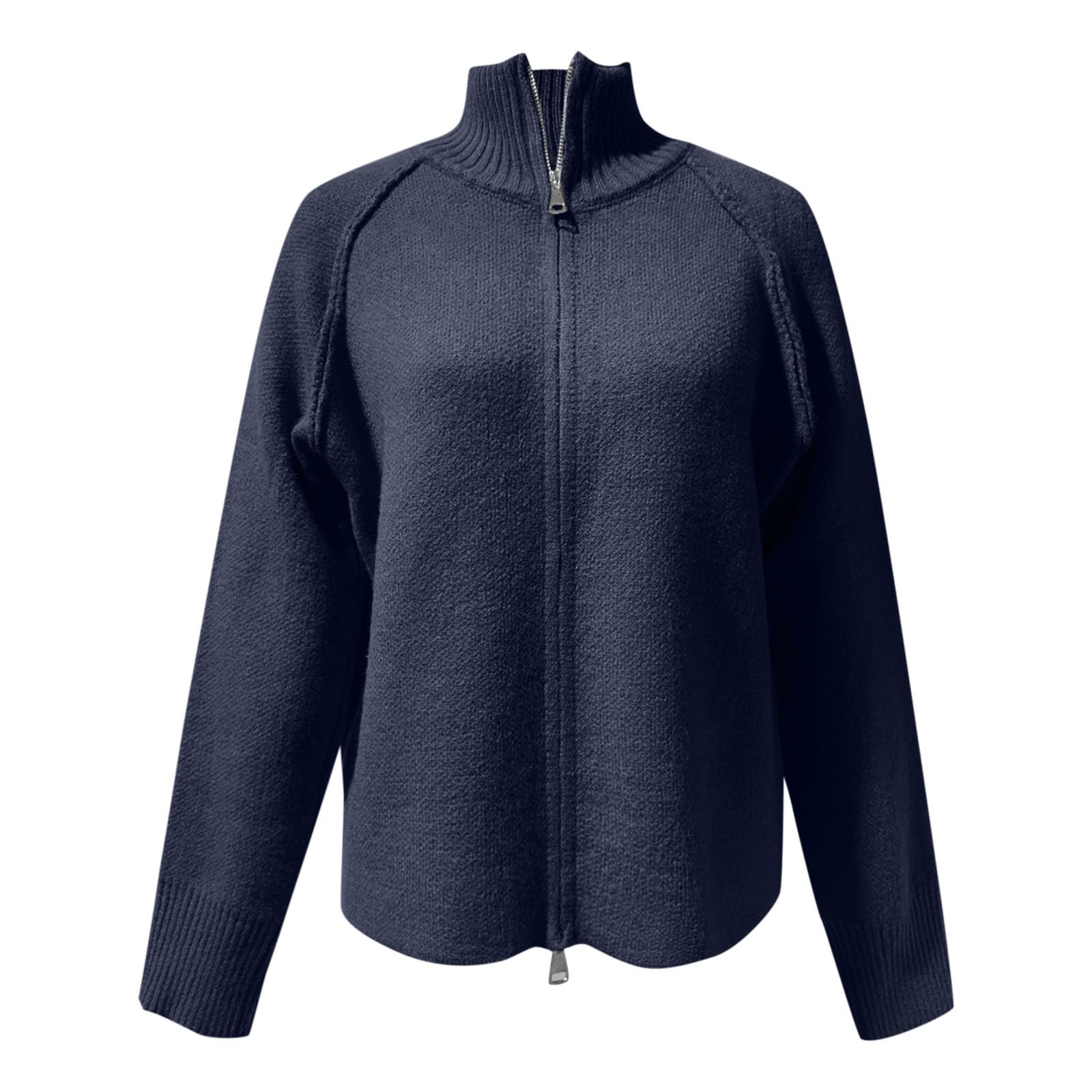 Maglione da donna, casual, con cerniera, cardigan, collo alto, maniche lunghe, morbido, caldo, vestibilità larga, top per l'inverno