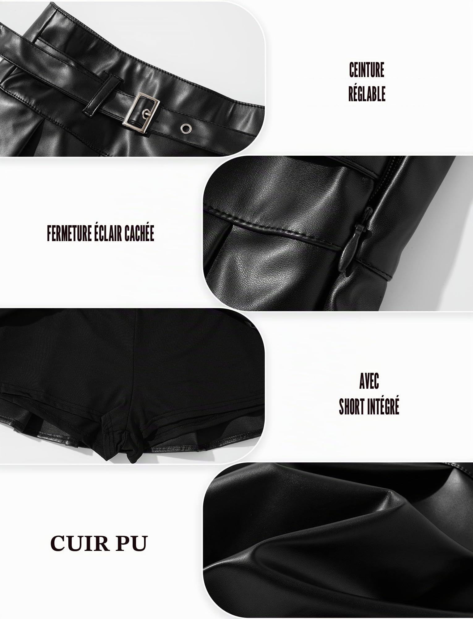 Femme Jupe en Cuir Plissée Jupes Mini Sexy Jupe Simili Cuir Chic Jupes Courte Quotidienne Disco Déguisement Halloween S-XL