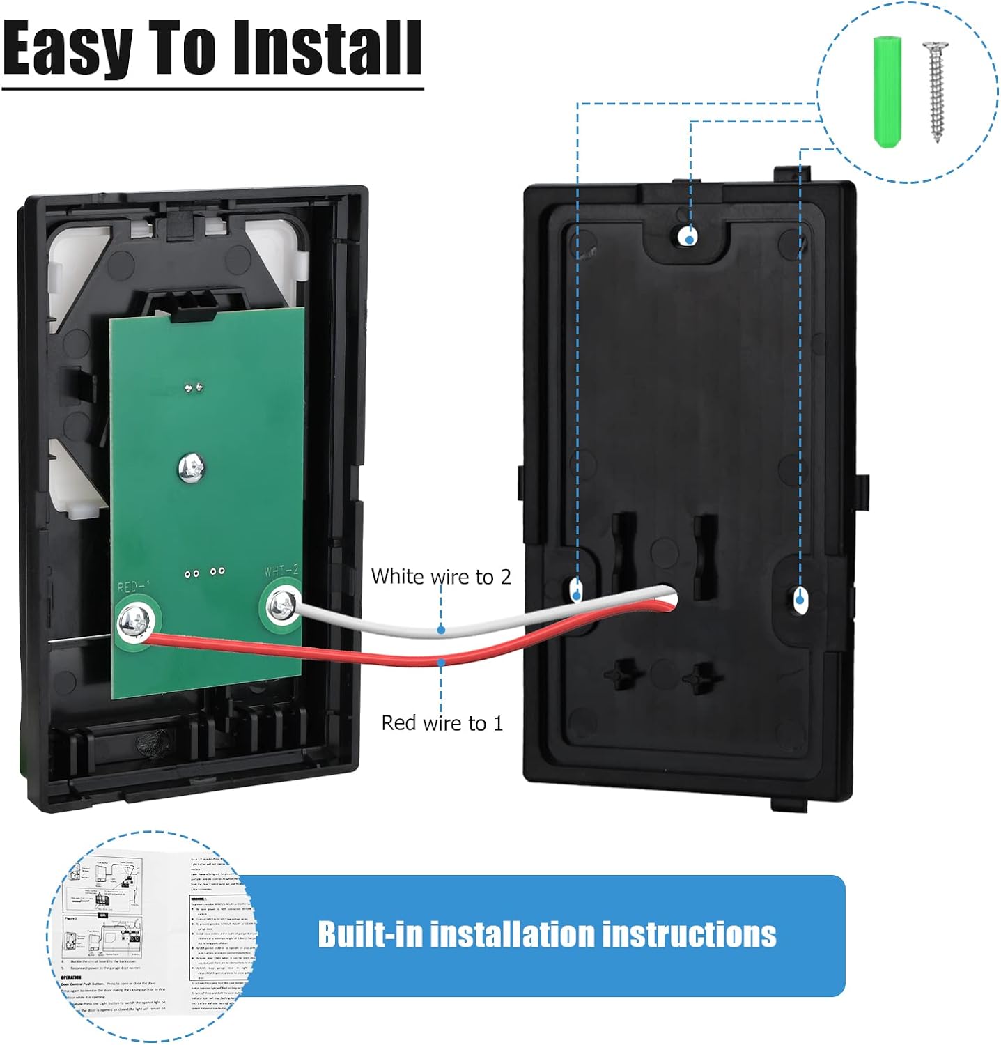 Garage Door Wall Button, Upgrade Garage Door Keypad Control Panel for Liftmaster 41A5273-1 78LM Multi-Function Replacement Opener Push Switch