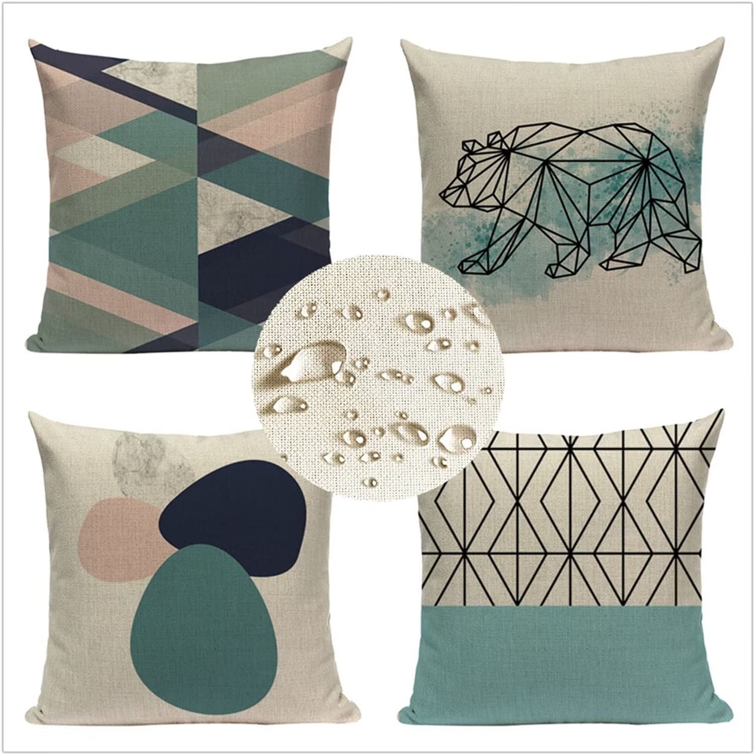 Juego de 4 Funda Cojin 55x55cm Cojines Sofa Fundas Geometría verde nórdica Fundas de Cojines Decorativos Impermeable Cojines de Lino Cojines Grandes para Decor de Estar Sofá al Aire Libre Jardín D5