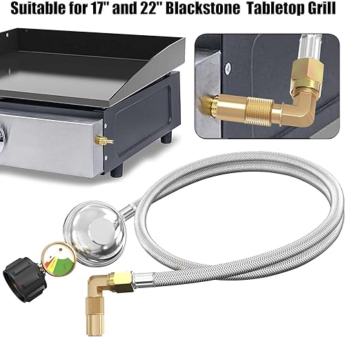 Miniatura 6 de Manguera reguladora de propano trenzada de acero inoxidable de 6 pies con calibre, regulador de manguera QCC1 adaptador de propano para tanque de 20