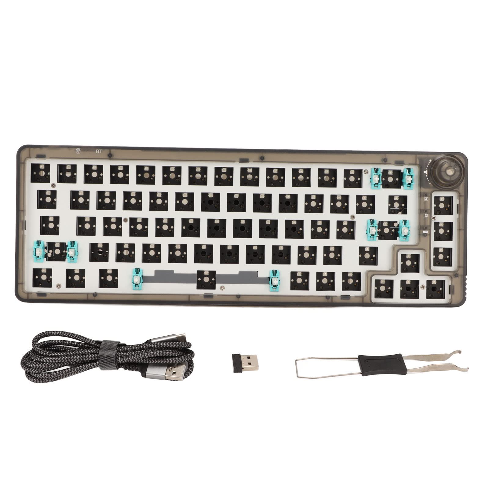 SUNGOOYUE Modułowa Klawiatura Mechaniczna, Zestaw do Samodzielnego Montażu RGB z możliwością Wymiany Podczas Pracy z 67 Klawiszami, Połączenie Wielomodowe BT5.0 2,4 GHz Przewodowe (Przezroczysta