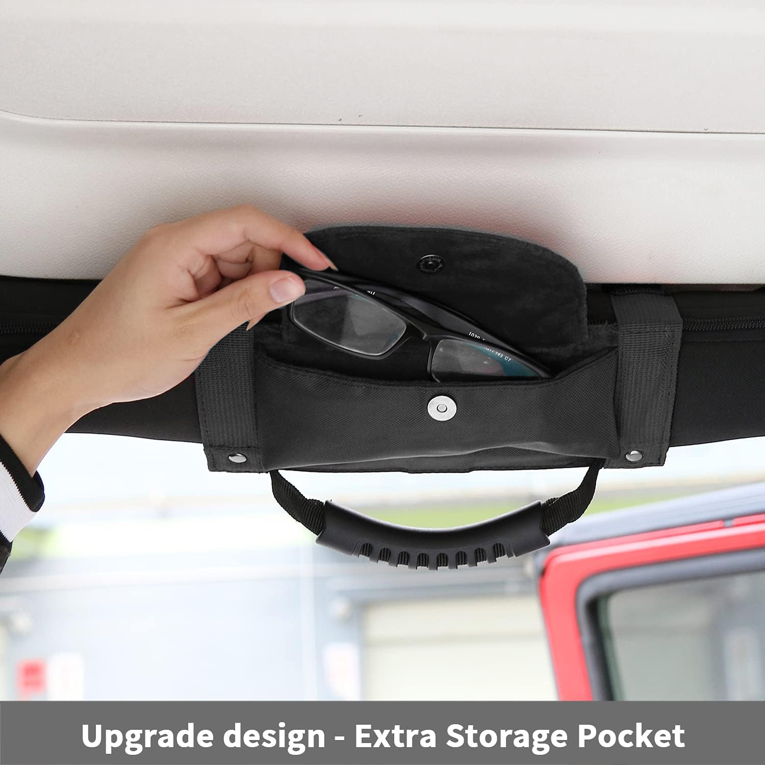 JeCar Grab Handles for Jeep Wrangler, Heavy Duty Roll Bar Grab Handles with Storage Bag Compatible with Jeep Wrangler 1955-2023 CJ YJ TJ JK JL & 2020-2023 Gladiator JT, Black