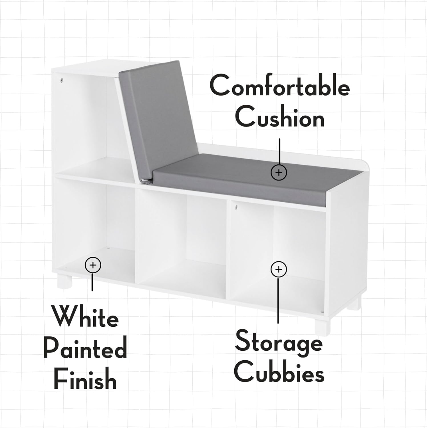 Navy Cubby Kids Storage Bench with Cushion and Bins