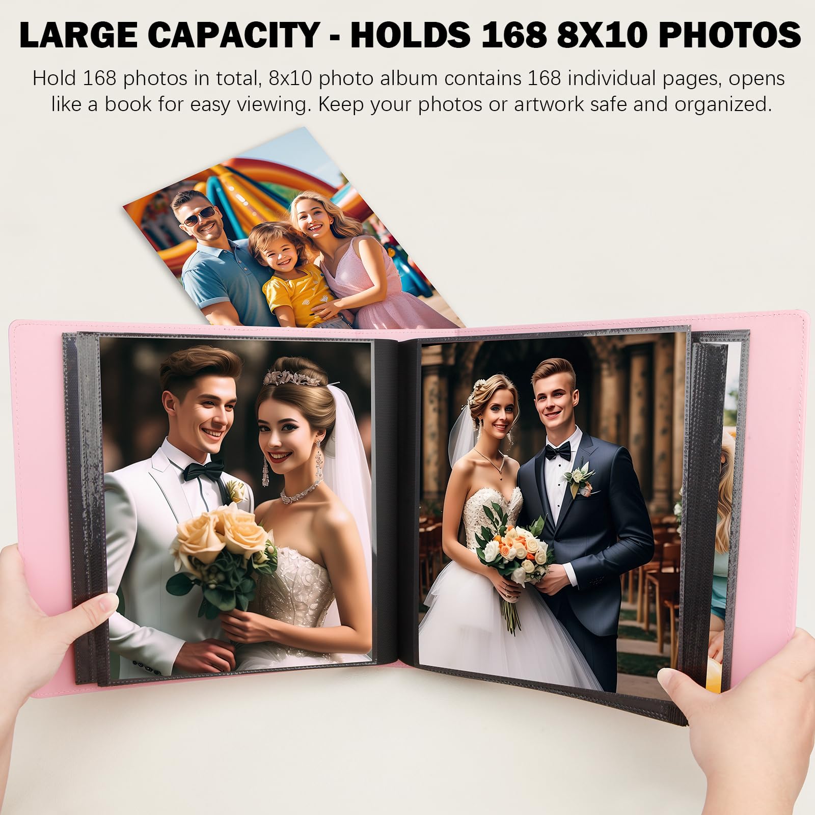 Fotoalbum, 20,3 x 25,4 cm, 152 Taschen, für 152 Fotos, große Kapazität, Ledereinband, Familienhochzeit, Baby-Fotobuch für 8 x 10 Bilder, Fotoalbum 20,3 x 25,4 cm, mit schwarzen Innenseiten (Rosa)