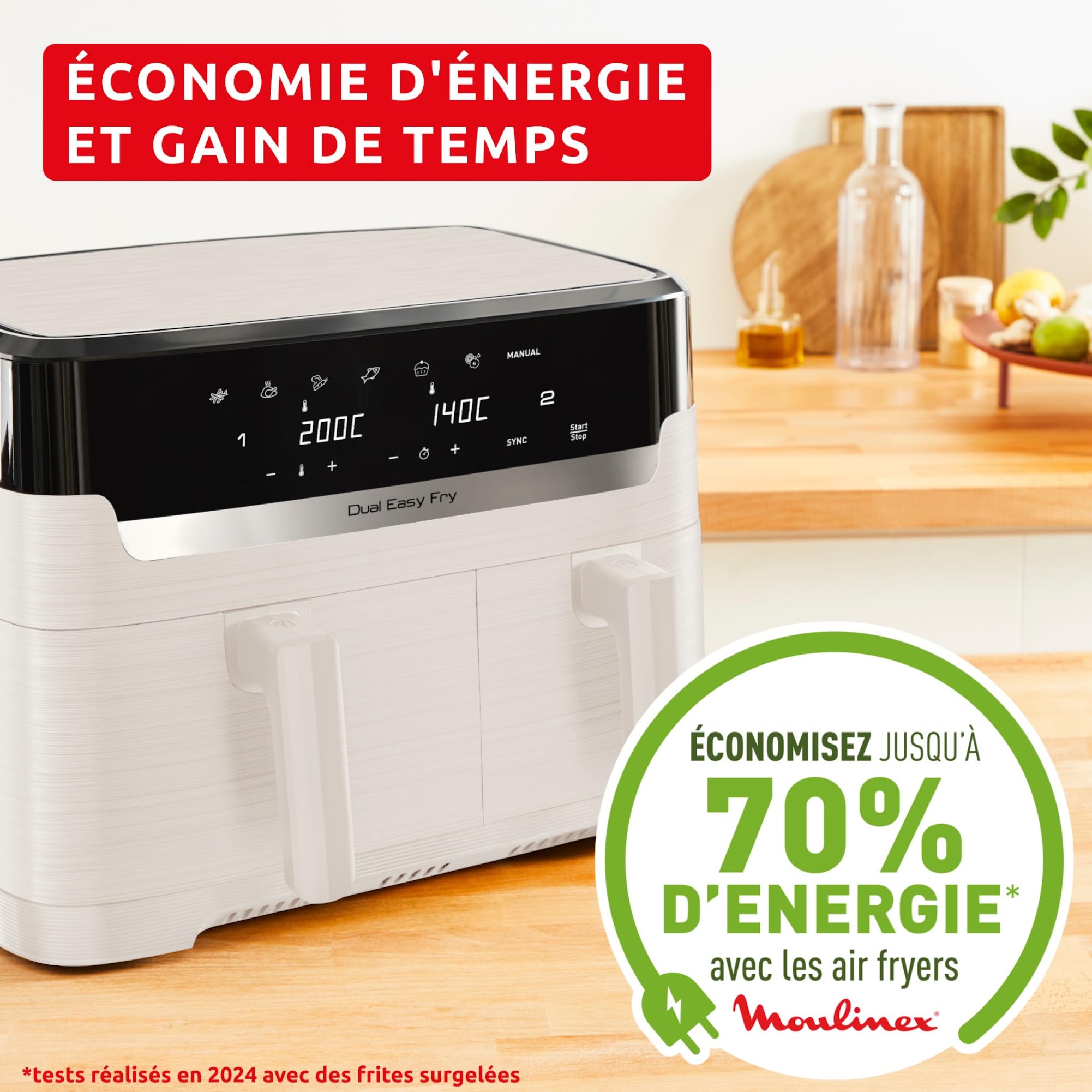 Moulinex Easy fry Collection Ivoire, 8L, Jusqu'à 8 personnes, 6 Programmes intuitifs, Air Fryer, Repas complet, synchronisation, Économie d'énergie, Application dédiée, EZ901AF0