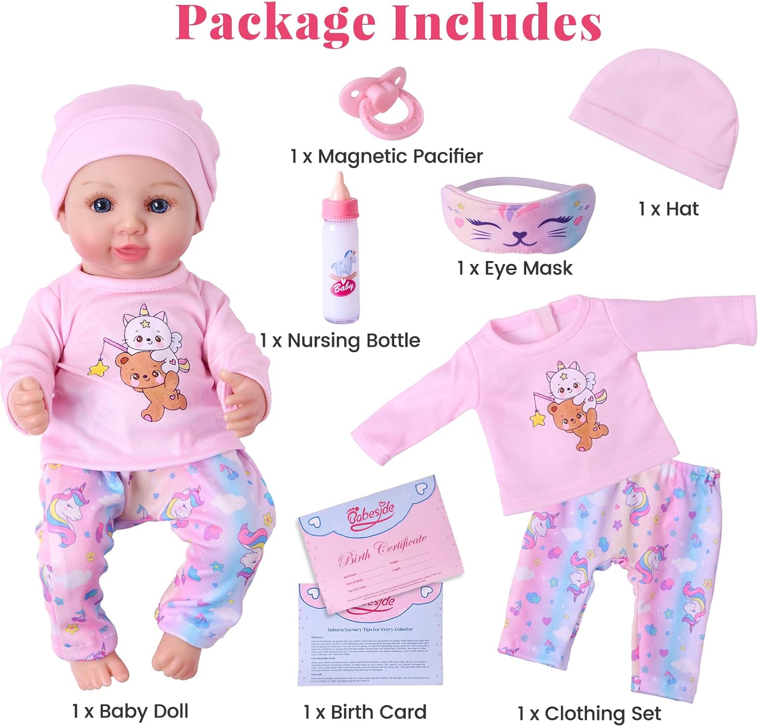 BABESIDE 12 Inch Baby Doll, Realistic Full Vinyl Baby Doll Set with Accessories, Small Baby Doll Toys for Girls 3+, Pretend Play Baby Dolls with Bottle, Ideal for Birthday, Pretend Play, Christmas