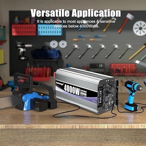 Miniatura 7 de Inversor de corriente de 4000 W, inversor de automóvil de 12 V CC a 110 V120 V CA con pantalla LCD, 4 salidas de CA, puerto USB y control remoto