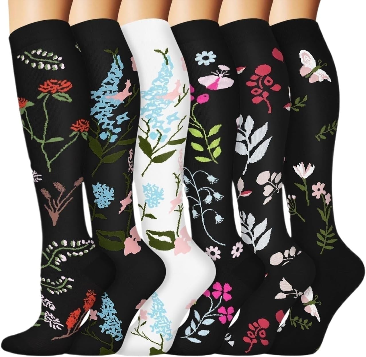 6 Pairs Combination Compression Socks - Mid-Calf Running Sports Socks With Breathable Fabric For Nurses And Athletes