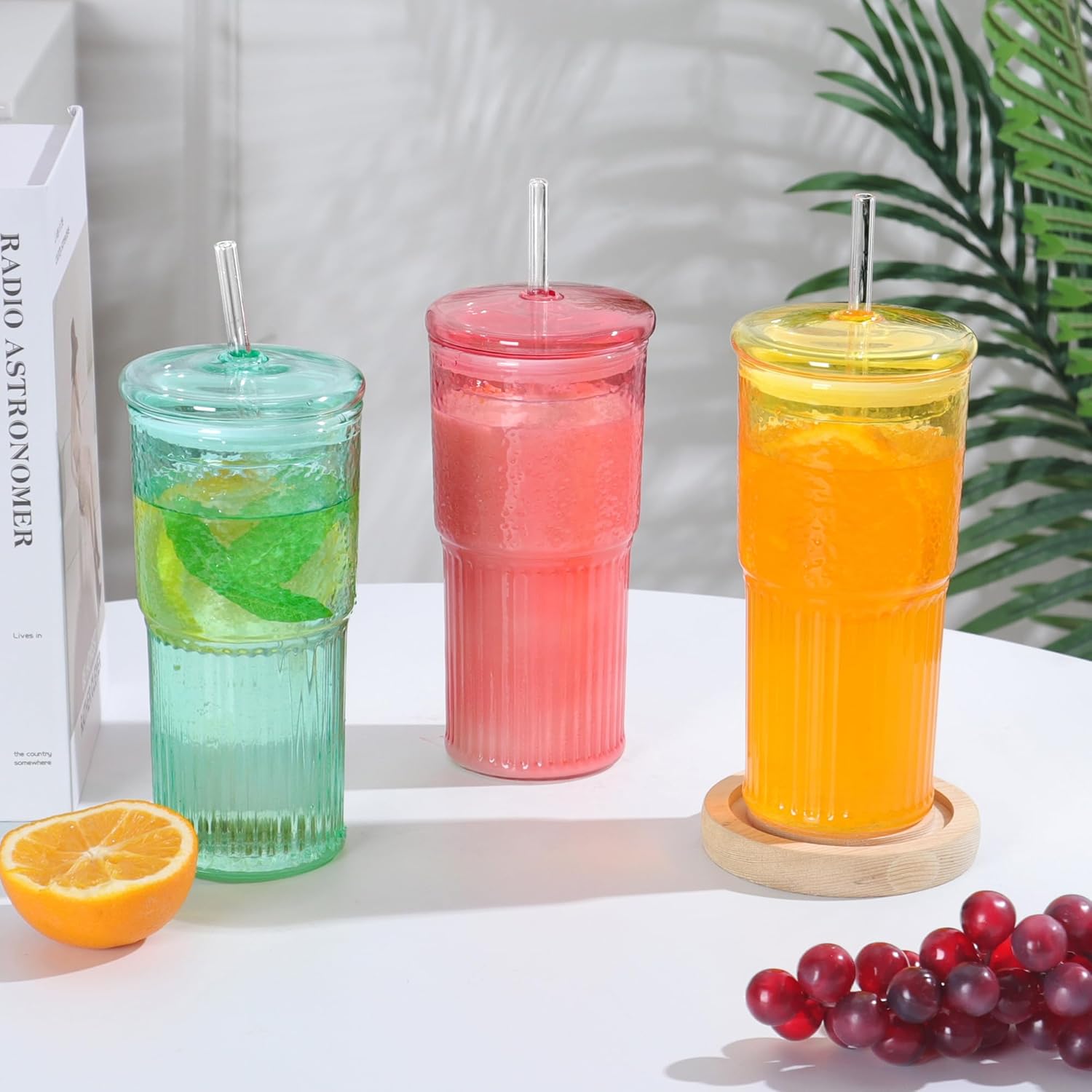 20 OZ Glass Cup with Lids and Glass Straws, High Borosilicate Iced Coffee Glass Tumblers with Lid and Straw for Drinks, 2pcs Reusable Wide Mouth Smoothie Cup(Cyan) - Image 6