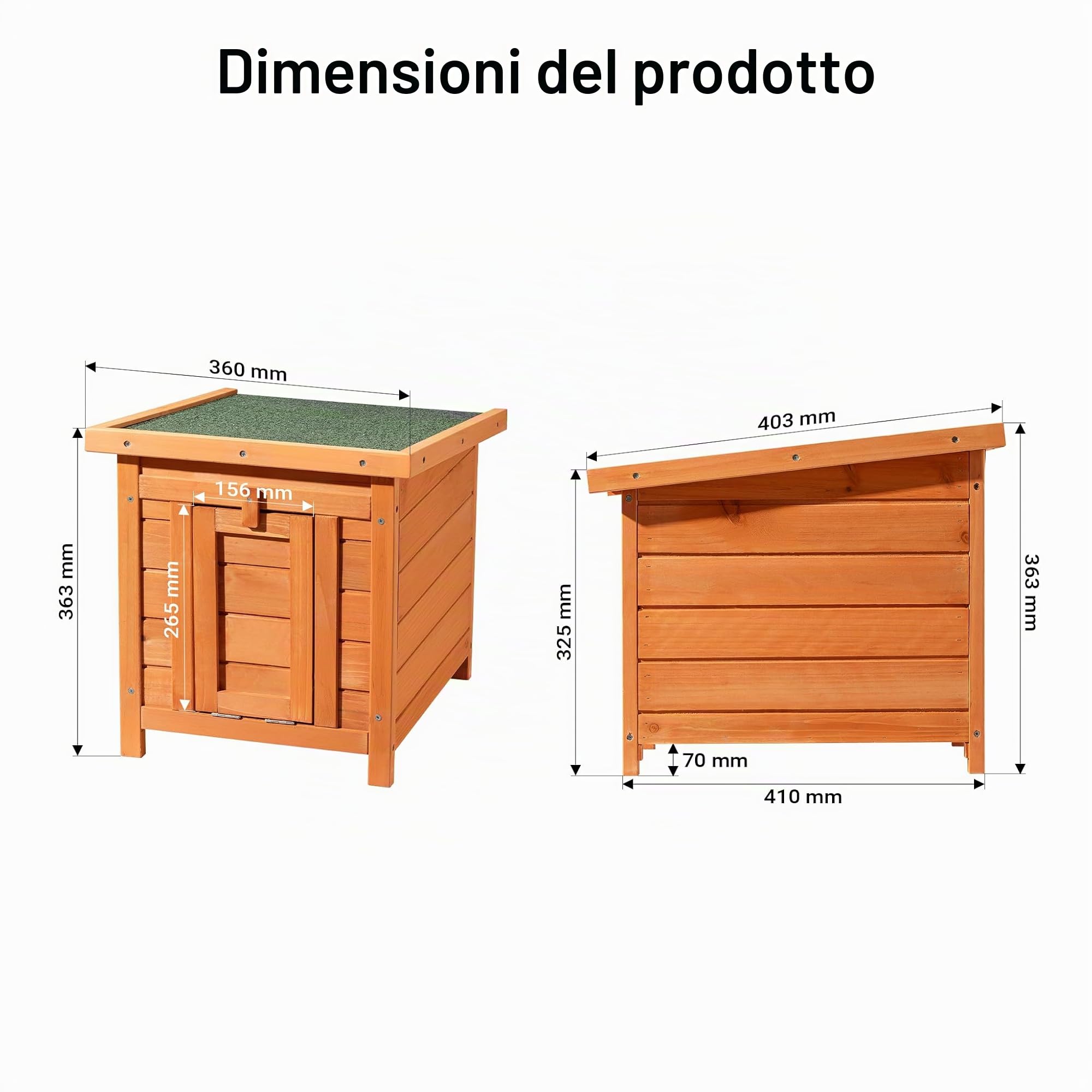 Wiltec Cuccia per gatti 420 x 515 x 430 mm in legno di abete rosso, casetta per conigli con tetto incernierato, guarnizione in bitume, conigliera per animali da giardino/balcone