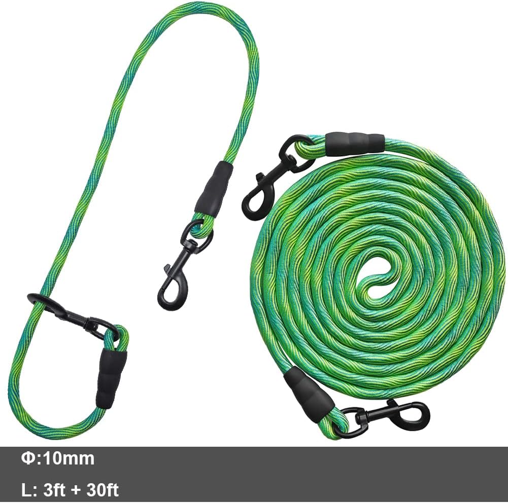 30ft Dog Tie Out Rope + 3ft Short Training Tie Down (Green)