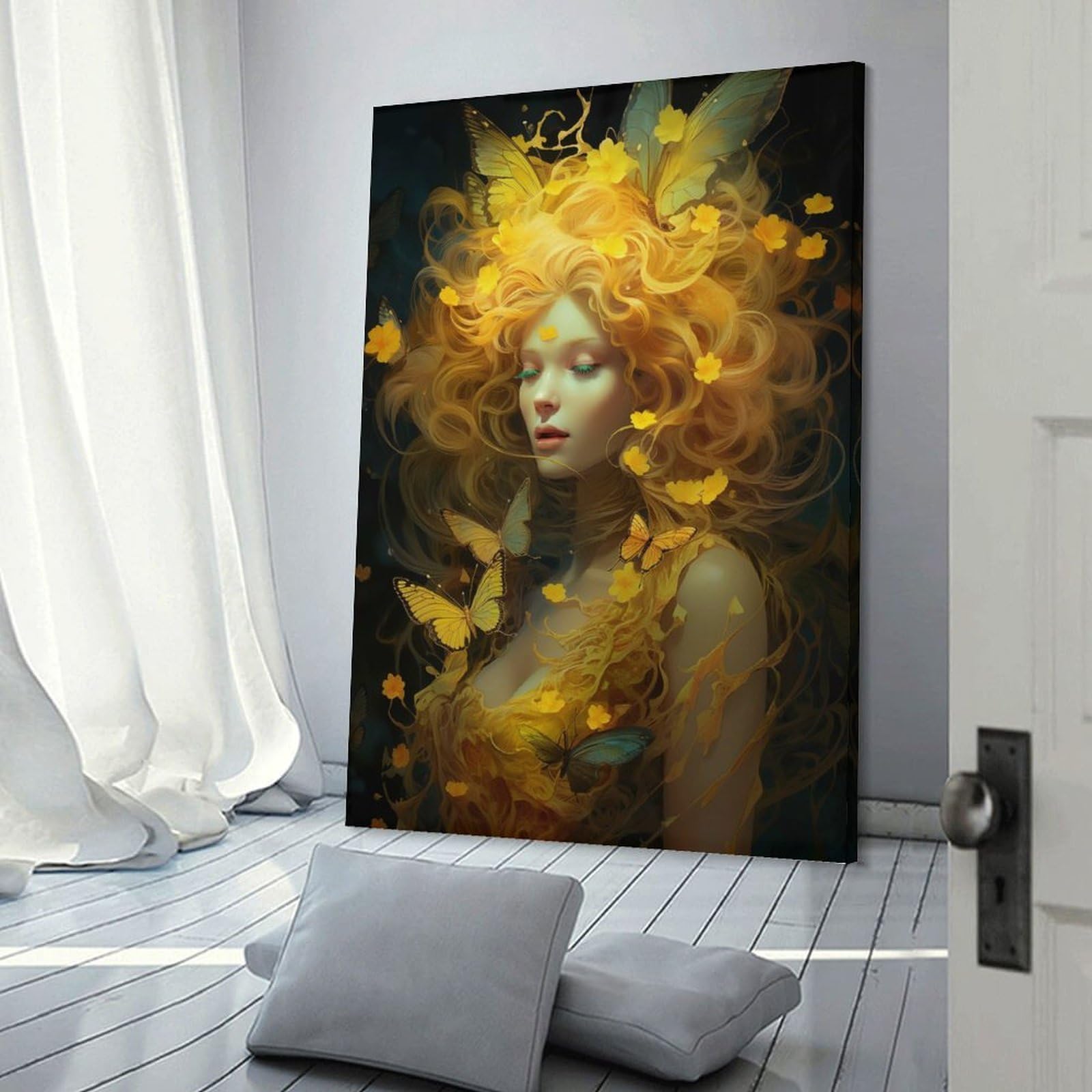 Junmoney Fairy in Yellow Wall Art Print, 24x36inch(60x90cm), for Corridors, Hallways Or Apartment Entries, Wall Decor to Refresh Empty Corners