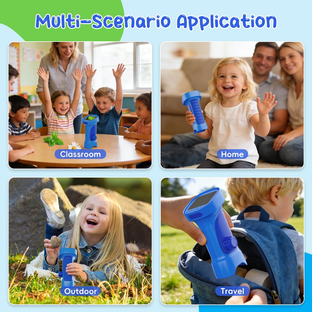 Mikroskop für Kinder, Temodu 2.4" Bildschirm, 1000X USB Tragbares Taschenmikroskop, Wiederaufladbares Tragbares Mikroskop, Mikroskope Anschluss an PC, Science draussen ab 3 Jahren (Blue)