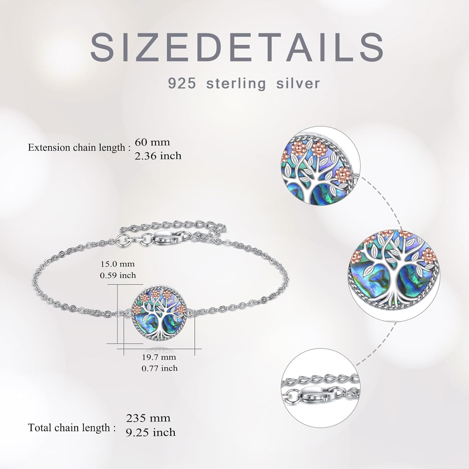 Tree of Life Urn Bracelet for Ashes, 925 Sterling Silver Family Tree Flower Pendant Bracelets Memorial Keepsake Cremation Jewelry Gifts for Women, 7"+2"