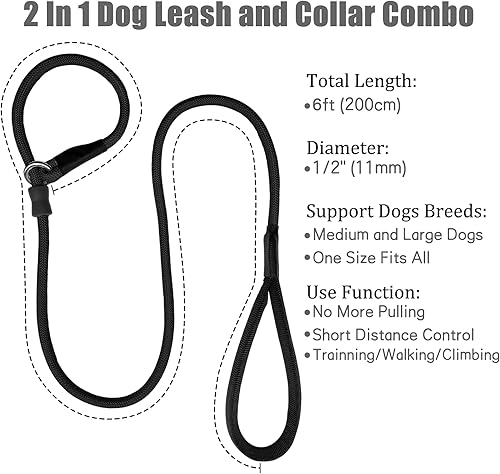 Miniatura 4 de Correa de entrenamiento para perros de cuerda antideslizante fuerte (6 pies) Correa de nailon trenzado resistente y duradera con tapón de goma y