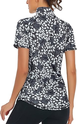 Miniatura 3 de LURANEE - Camisetas deportivas de manga corta para mujer, diseño sin botones que absorbe la humedad, con cremallera de un cuarto