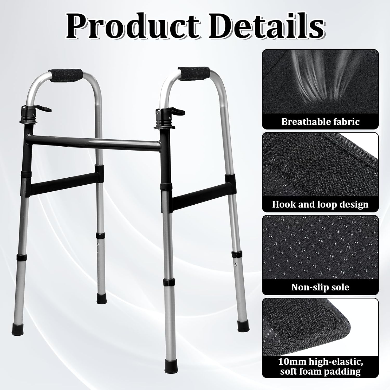 Walker Handle Cushions, 2 Packs Non-Slip Comfortable Cushion Padding, Black | Walker Grips, Walker Padded Hand Grip Covers for Folding Walker Handle, Elderly Grippers Rollator Handle