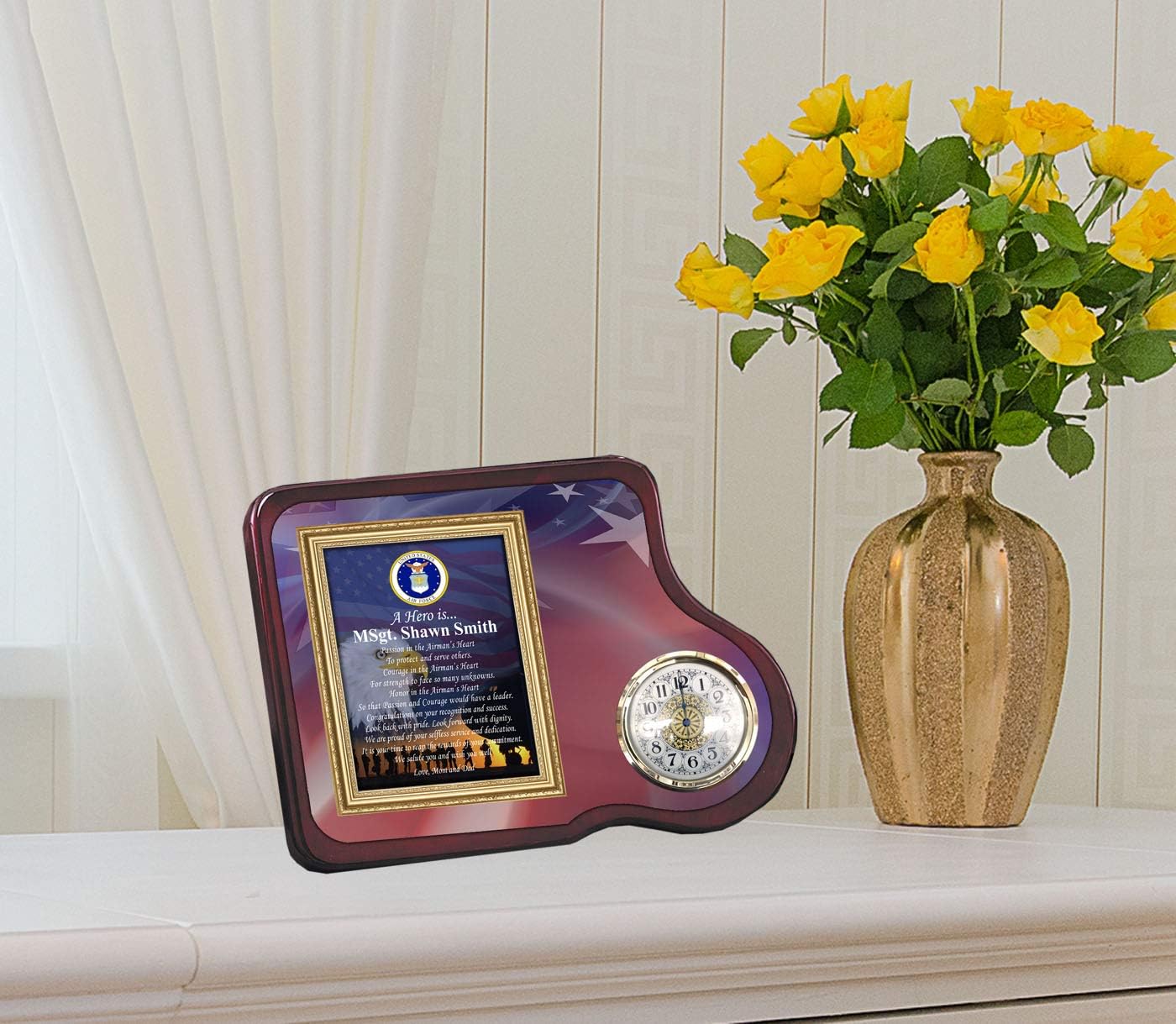 AllGiftFrames Personalized Discharge Deployment Promotion Retirement Military Plaque Frame Gift Boyfriend Husband Veteran Wife Son Military Veteran Service Award Clock Plaque Present engrave