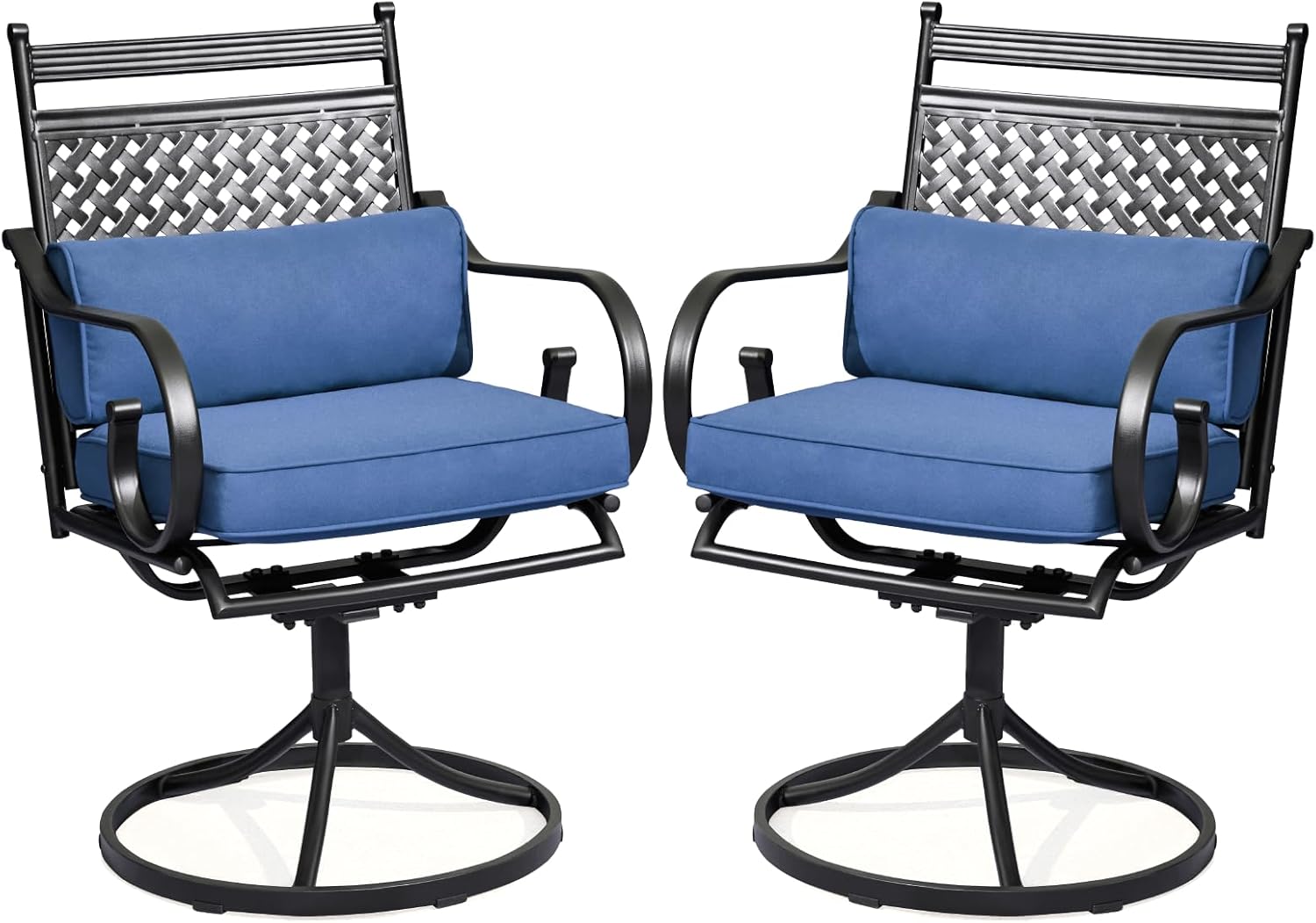EROMMY Patio Swivel Chair Set of 2, Heavy Duty Outdoor Dining Chairs with Thickened Cushions, Metal Patio Chairs Gentle Rocker for Outside, Garden Lawn & Porch, Backyard, Blue