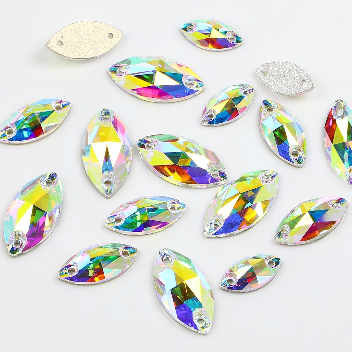 84Pcs Navette Shape Mixed Size Crystal AB Glass Sewing Gems with Holes for Clothes, Shoes, DIY Crafts - Image 4