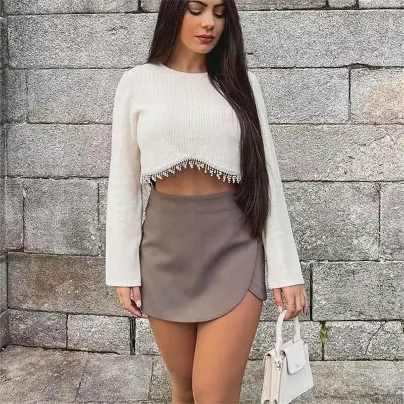 Falda Corta Asimétrica Skort Mini Falda Pantalones Cortos Mujeres Moda Cintura Alta Falda Corta