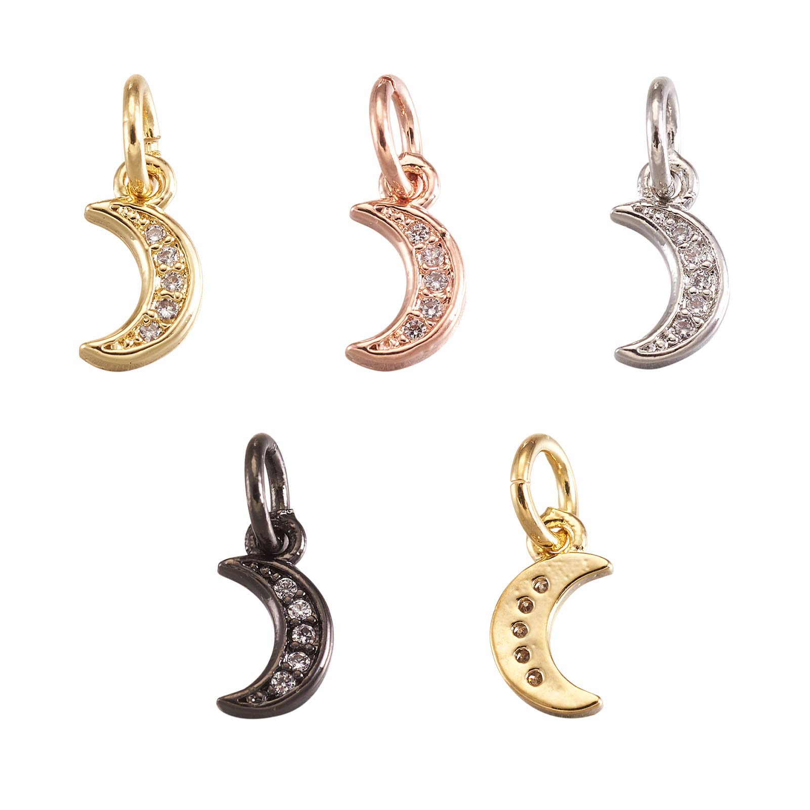 PandaHall 20pcs Crystal Cubic Zirconia Moon Charms Pendant 9x5x1mm Rhinestone Diamante Pendants for Jewelry Making, Random Mixed Colors