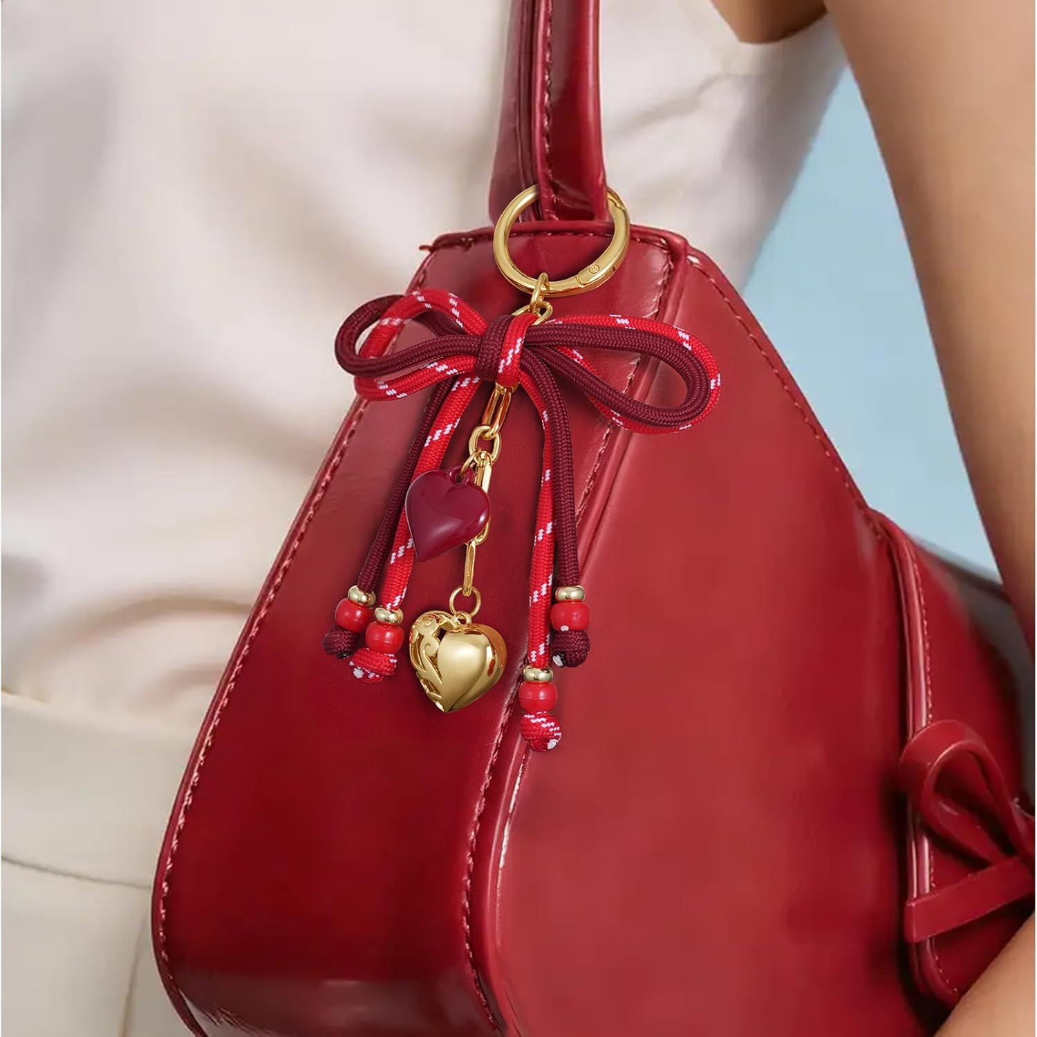 KissYan Bag Charms for Women, Rope Backpack Charms with Heart Pendant, Dainty Keychain for Handbag Tote Bag Purse Gifts - Image 3