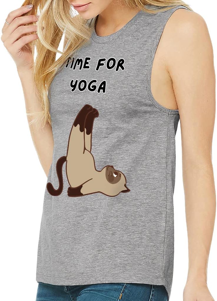 Cat Yoga Women's Muscle Tank - Funny Tank Top - Graphic Workout Tank