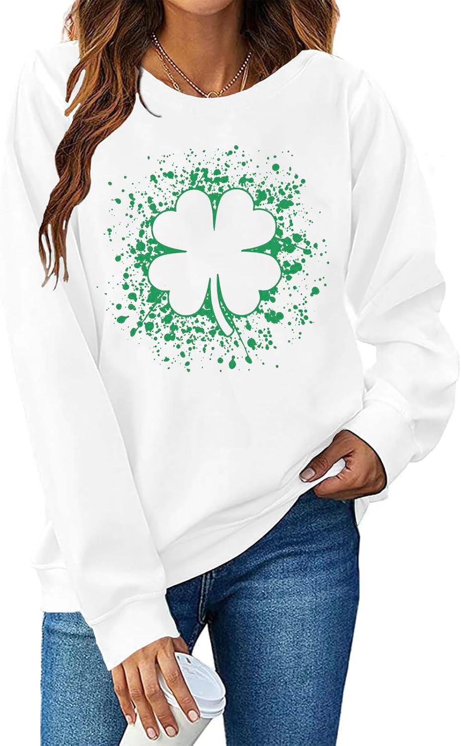 Women St. Patricks Sweatshirts Shamrock Shirts Lucky Clover Graphic Tees Irish Gift Pullover Long Sleeve Tops