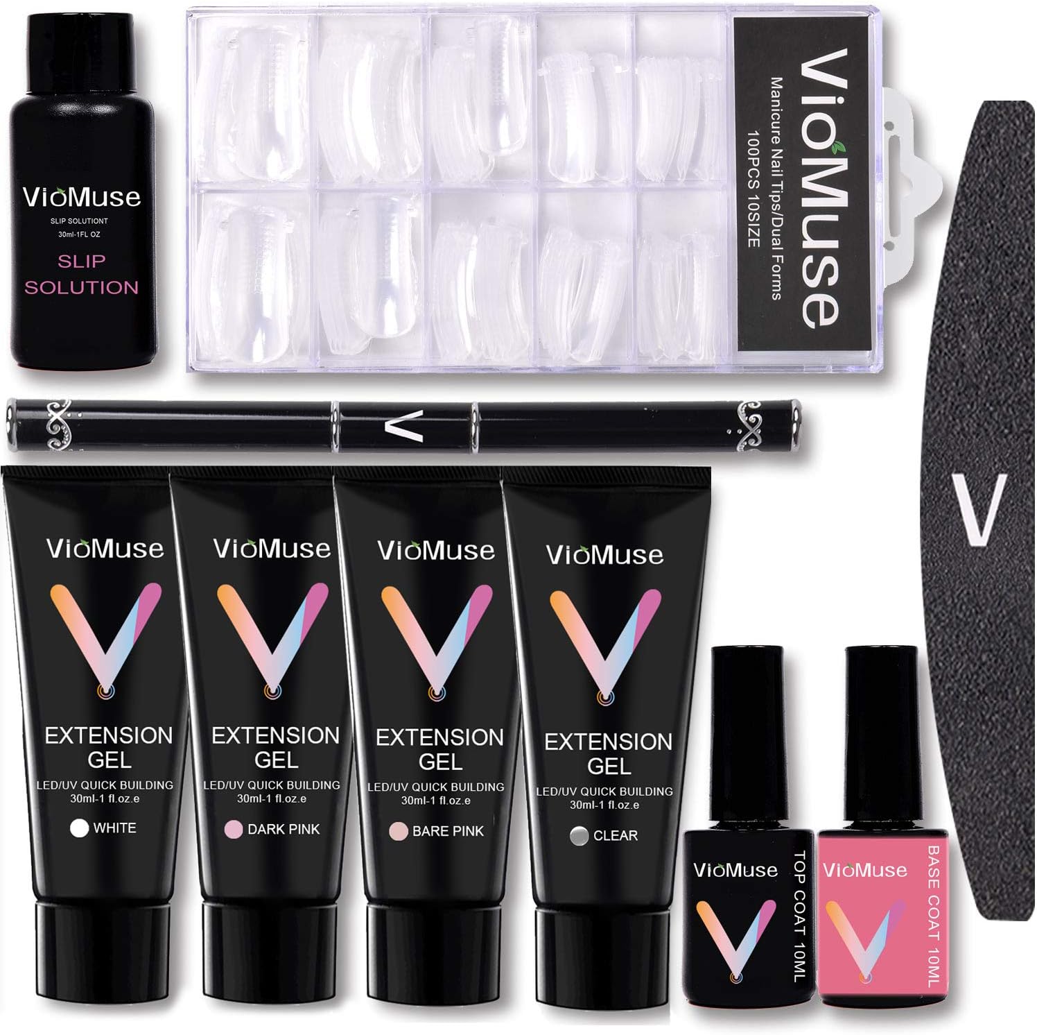 Viomuse Nail Extension Gel Kit Acrylic Extension Gel Nail Enhancement Clear Pink White Nail Gel Builder Trail Set All-in-One Manicure Kit with Slip Solution (Color 2)