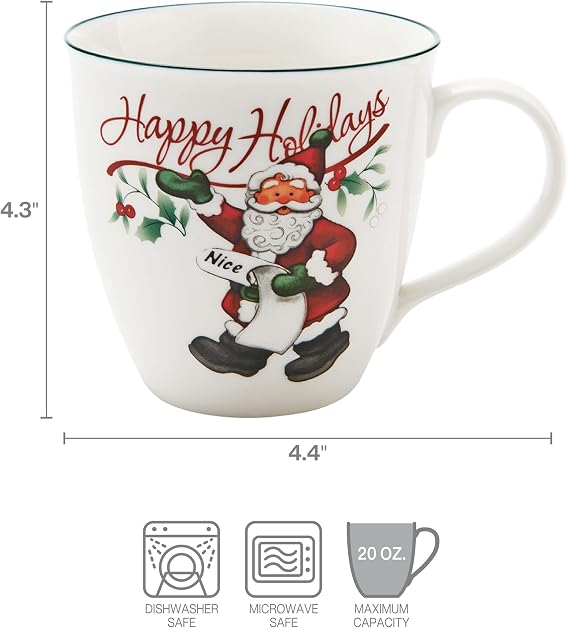 Pfaltzgraff Winterberry Mug Porcelain Naughty And Nice (Set of 2), 20 oz, Assorted -